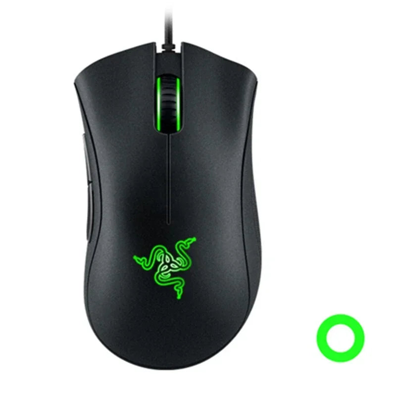 Black gaming mouse with green Razer logo on a white background