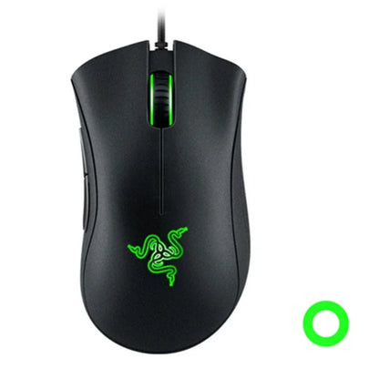 Black gaming mouse with green Razer logo on a white background