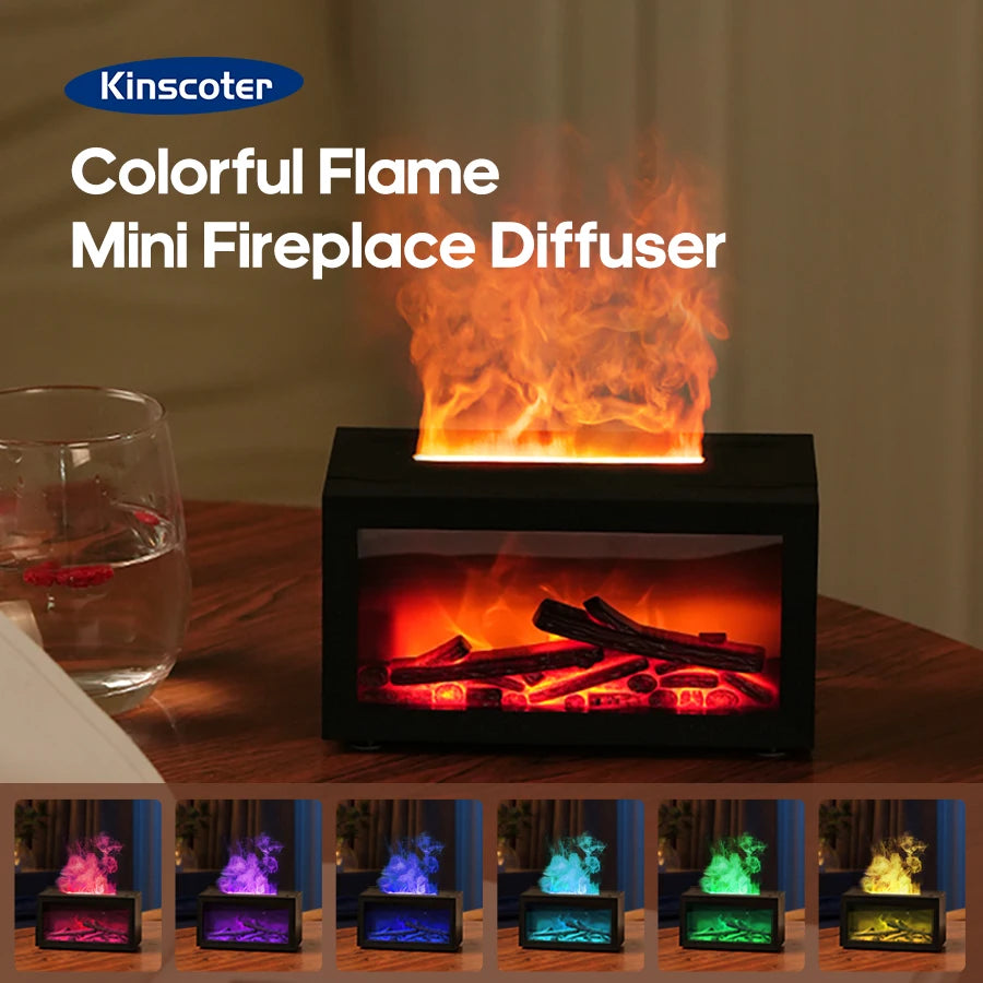 Trendy Essentials Mini Flame Fireplace Diffuser - 140ml Ultrasonic Humidifier With Realistic Flame Effect