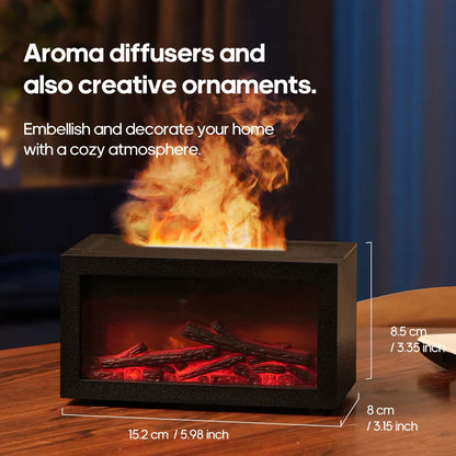 Trendy Essentials Mini Flame Fireplace Diffuser - 140ml Ultrasonic Humidifier With Realistic Flame Effect