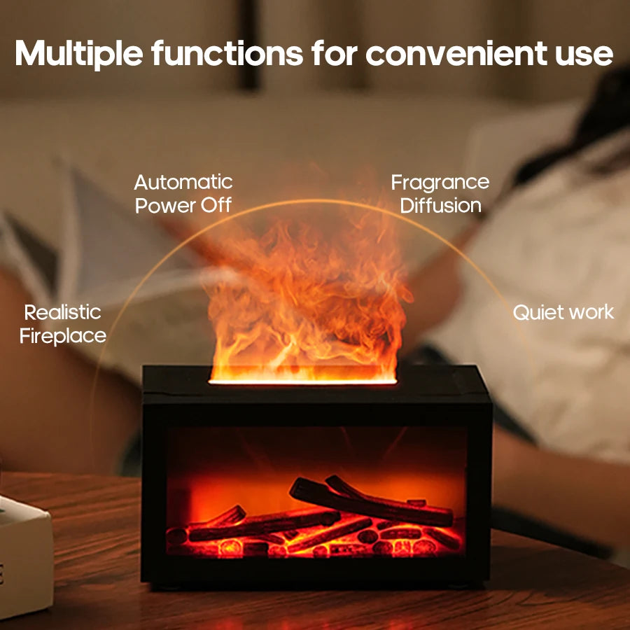 Trendy Essentials Mini Flame Fireplace Diffuser - 140ml Ultrasonic Humidifier With Realistic Flame Effect