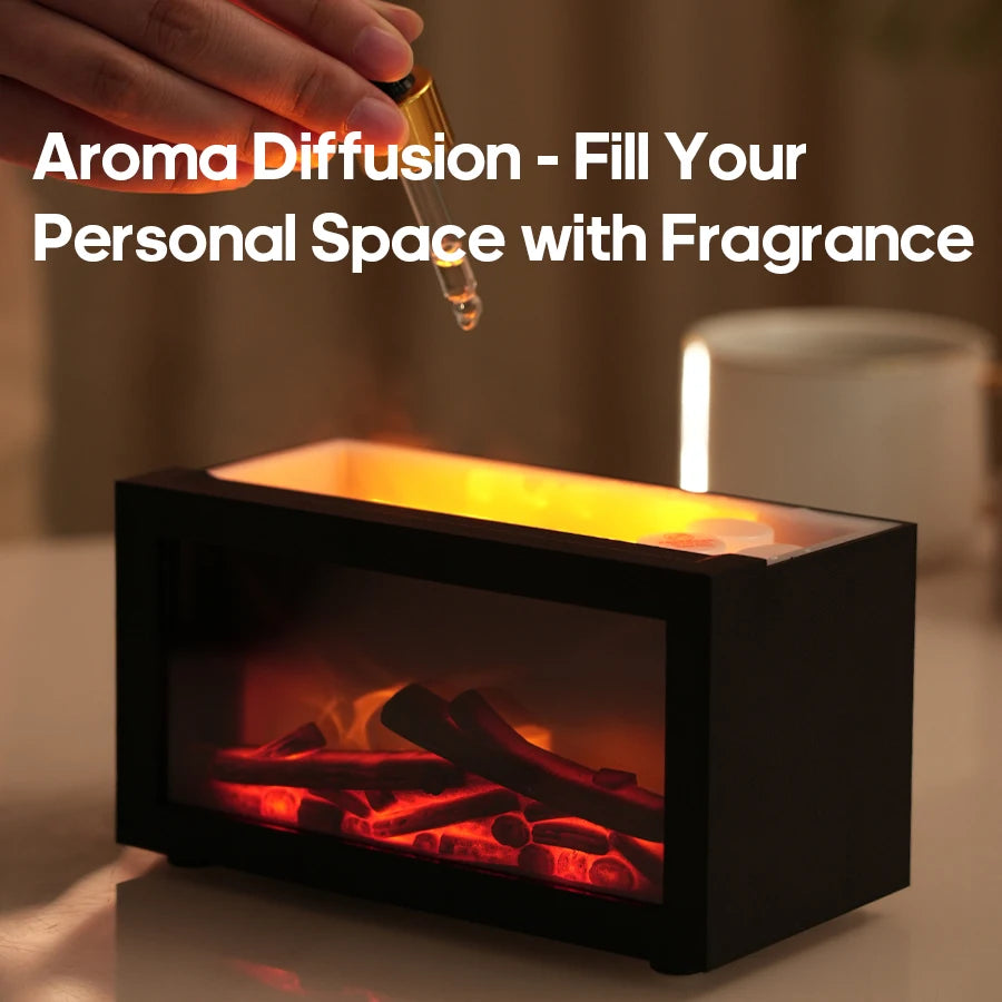 Trendy Essentials Mini Flame Fireplace Diffuser - 140ml Ultrasonic Humidifier With Realistic Flame Effect