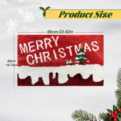 Christmas-themed doormat with 'Merry Christmas' text and measurements on a white background