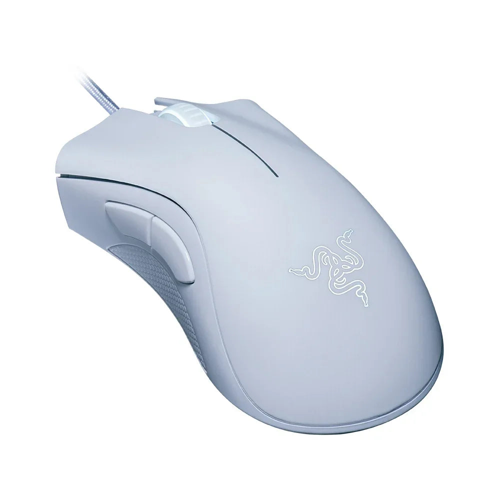 White gaming mouse with Razer logo on a white background